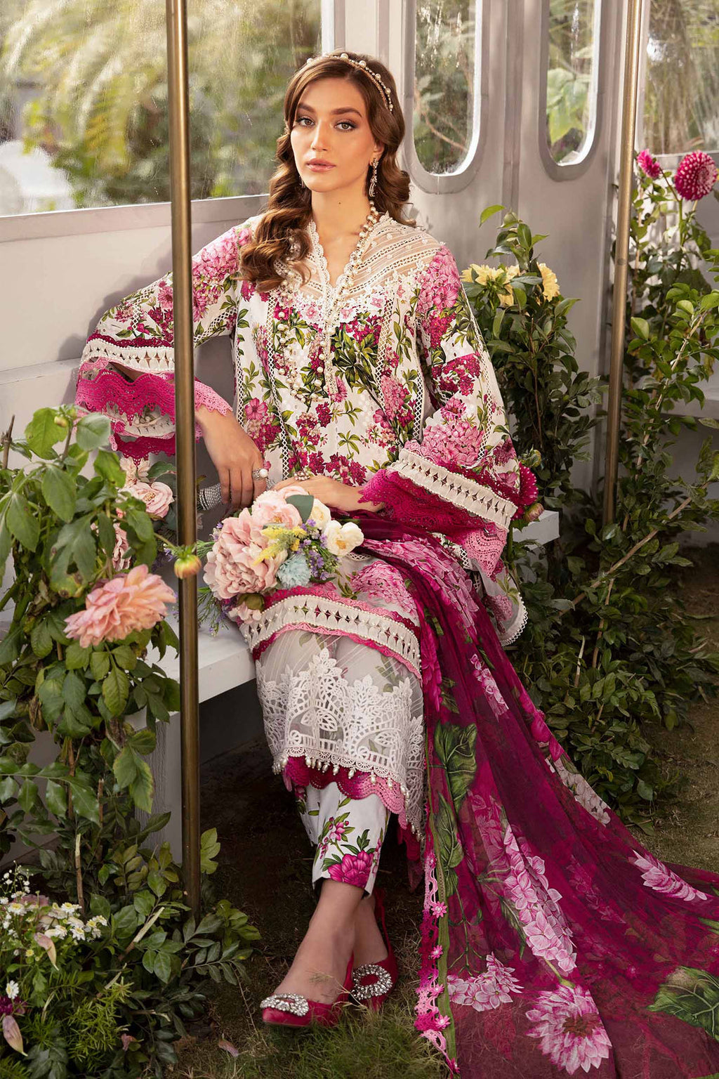 Maria B SL-2102 Embroidered Lawn Print 3pc (Unstiched)