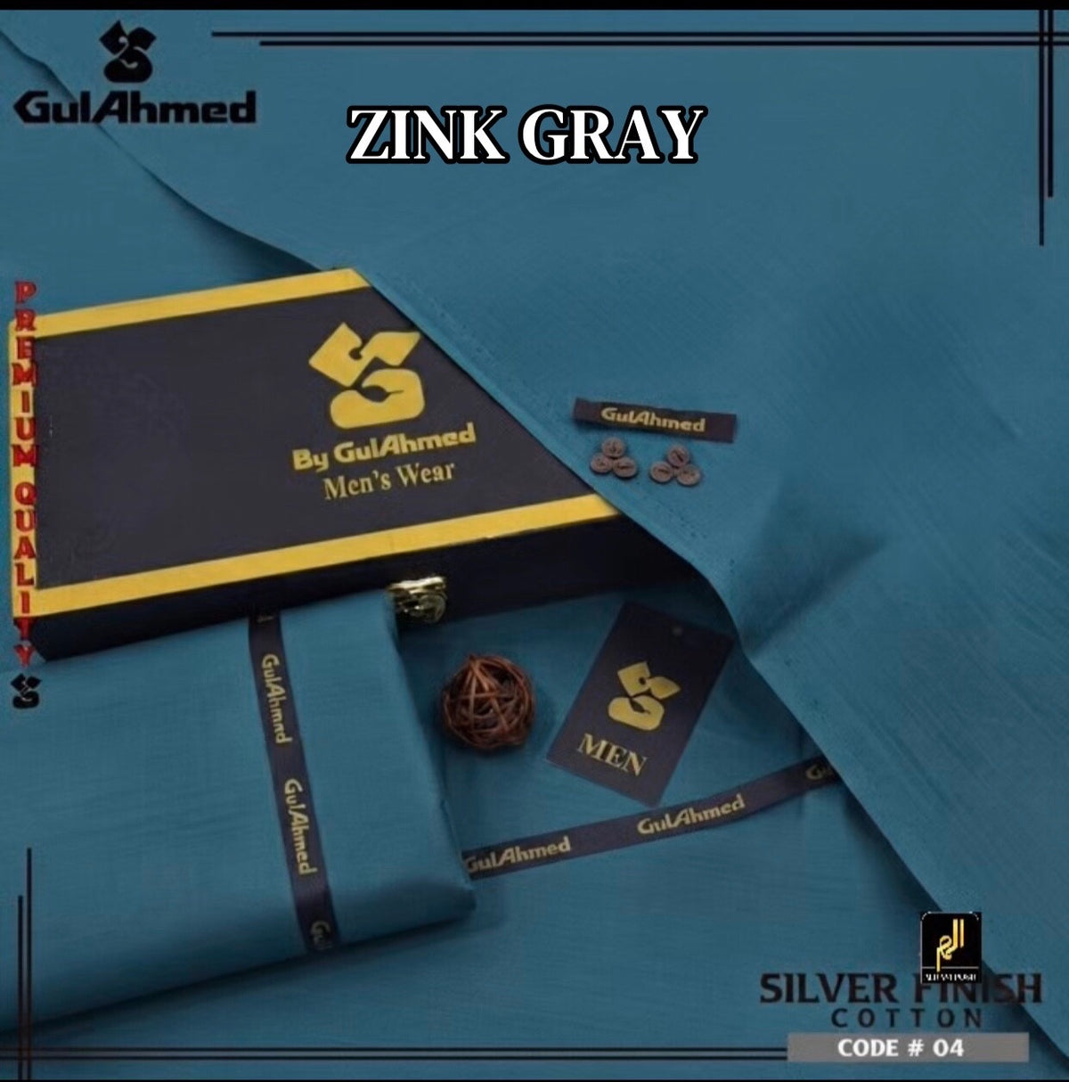 GULAHMED  UNSTICHED MENS PREMIUM COTTON(ZINK GRAY )