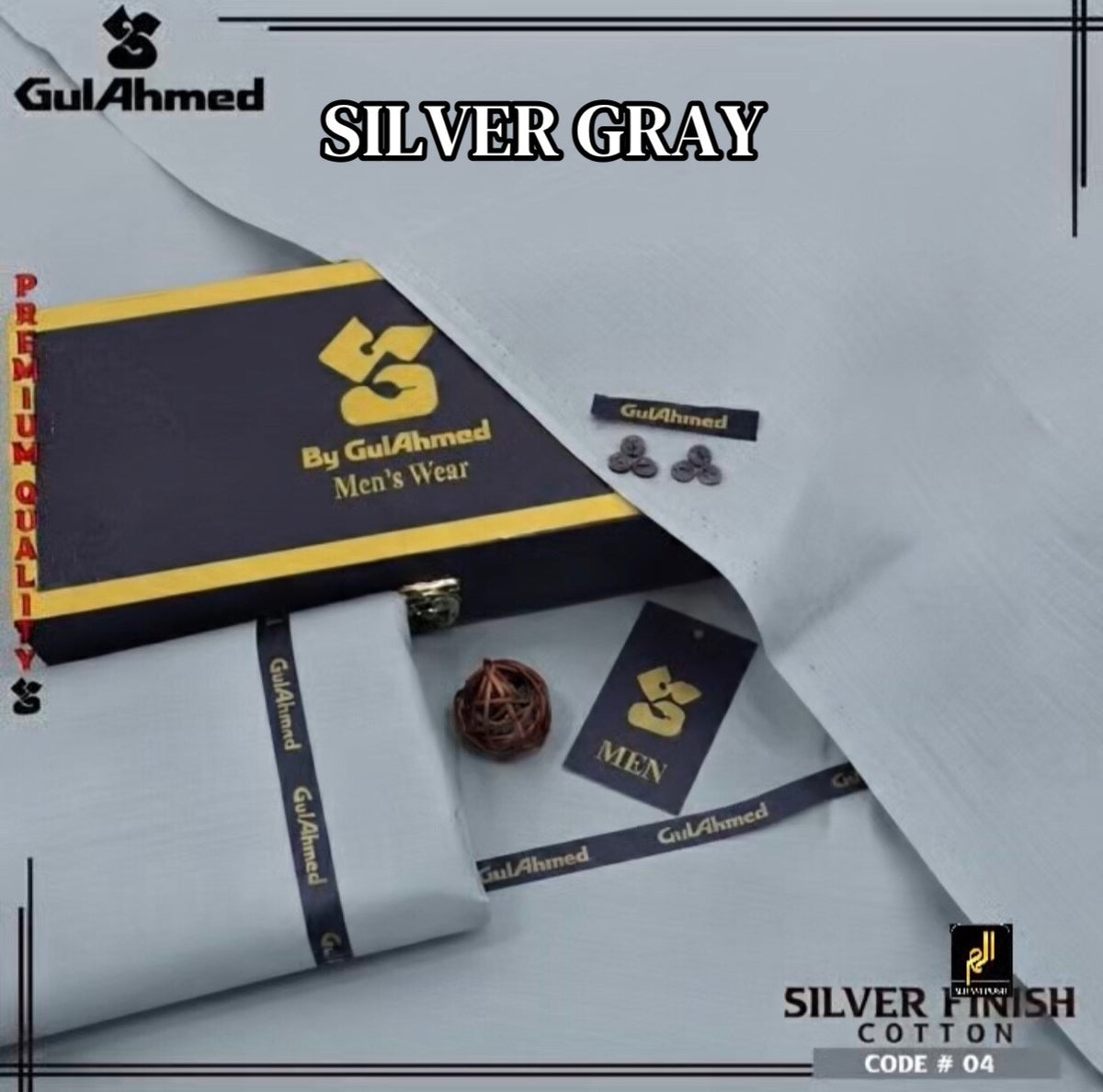 GULAHMED  UNSTICHED MENS PREMIUM COTTON(SILVER GRAY )