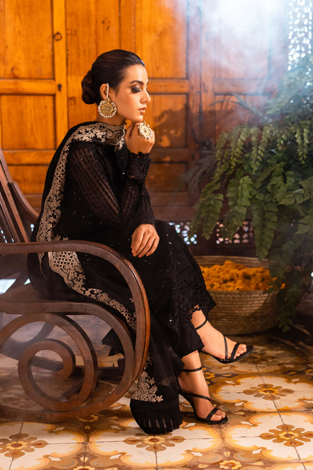 ONYX DOVE - AFROZEH LUXE 3PC UNSTICHED CHIFFON EMBROIDERED FORMAL DRESS (SL-1327)
